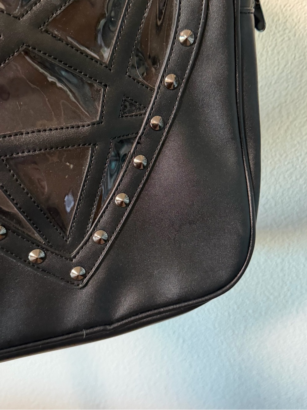 Killstar Black Faux Leather Pentagram Heart Window Studded Goth Backpack - Picture 2 of 12